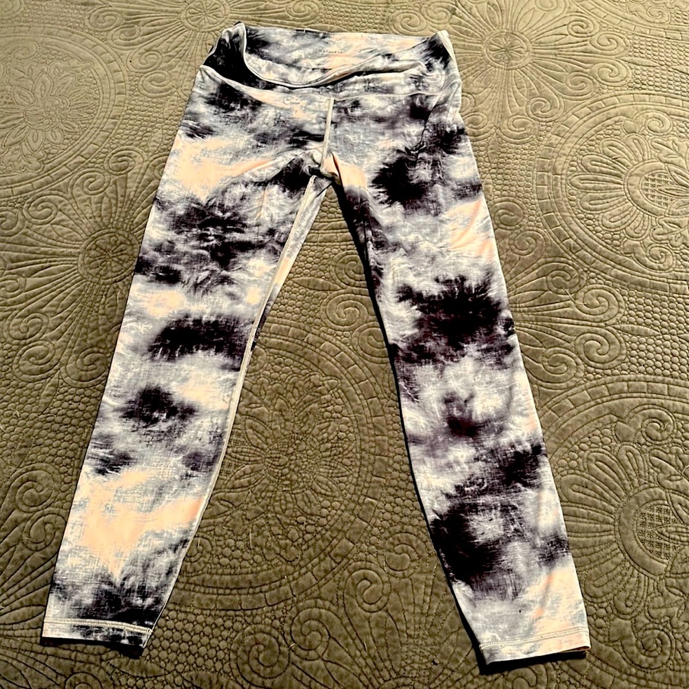Athleta elation tights - pink and gray static pattern